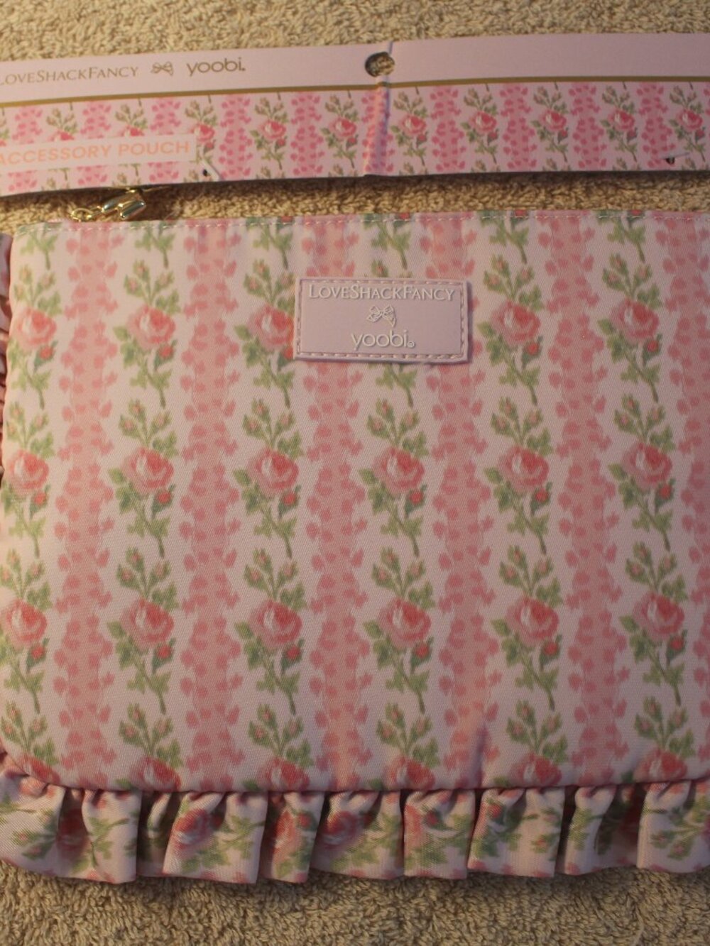 LoveShackFancy x Yoobi Pink Floral Ruffle Pouch
